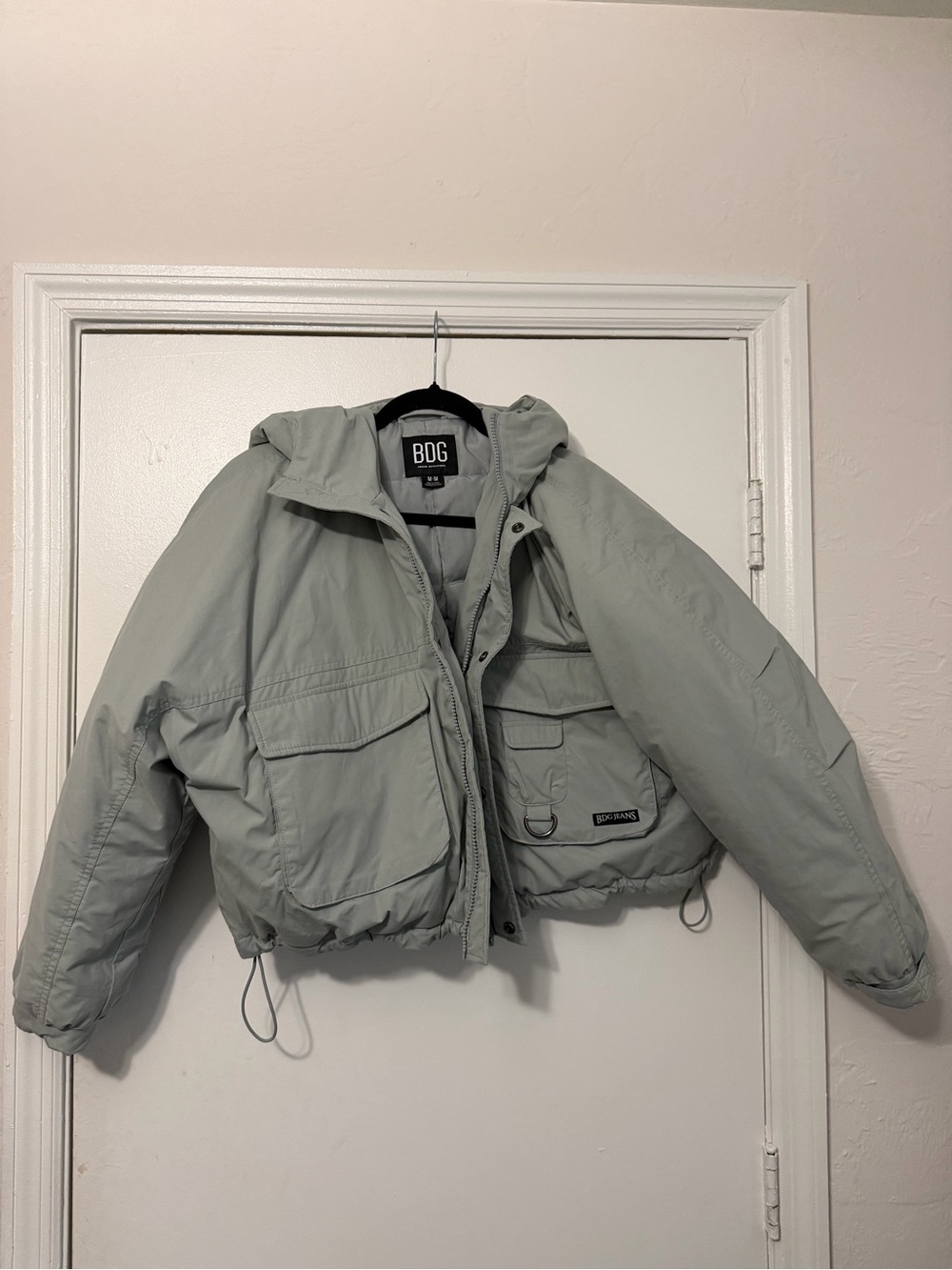 BDG Hooded Puffer Jacket in Light Sage